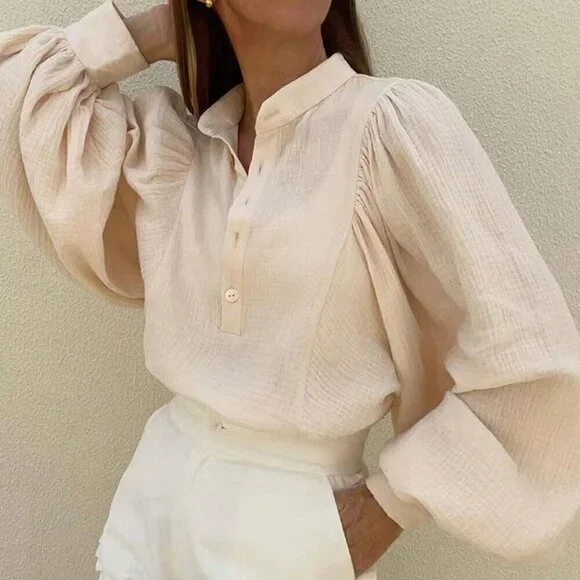 Apricot Casual Women's Lantern Sleeve Loose Shirt - Picture 3 of 4